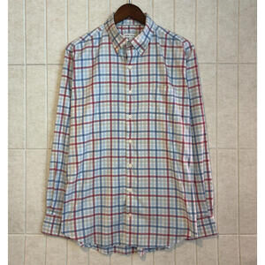 Peter Millar Men's‎ Button Down Shirt Large LS Performance Red Blue Plaid